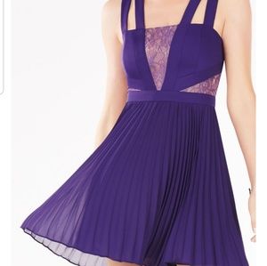 BCBCBGMaxazria Purple Short Pleated Cutout Dress